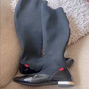 Esporre - Sz 10/41 Tall Length Stretch Black Boots with Faux Zipper